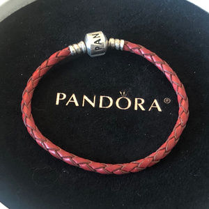 Pandora Single Red Braided Leather Bracelet (6.5")